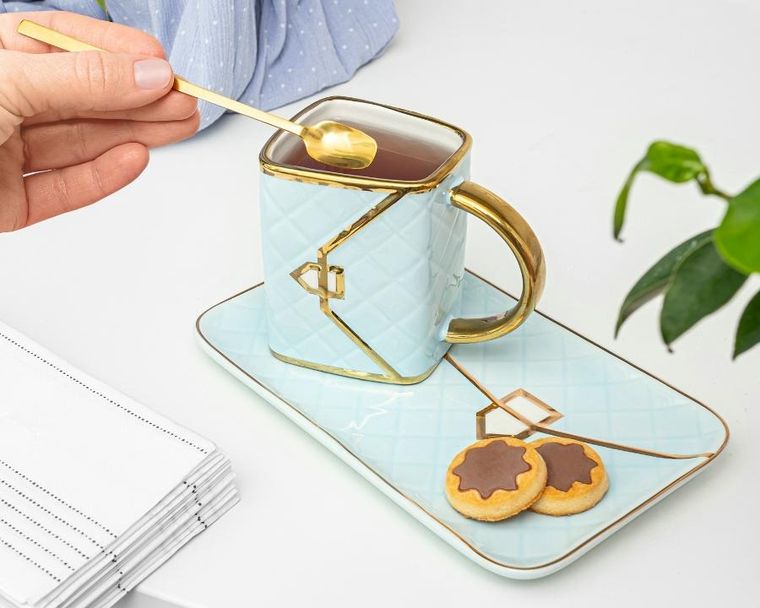 Gadget Master, kubek torebka, podstawka i łyżeczka, miętowy