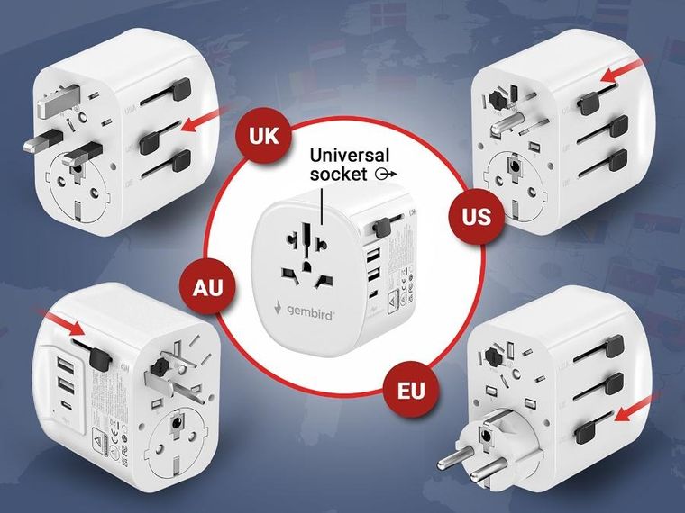 Gembird, adapter podróżny z uziemieniem, 15W, biały