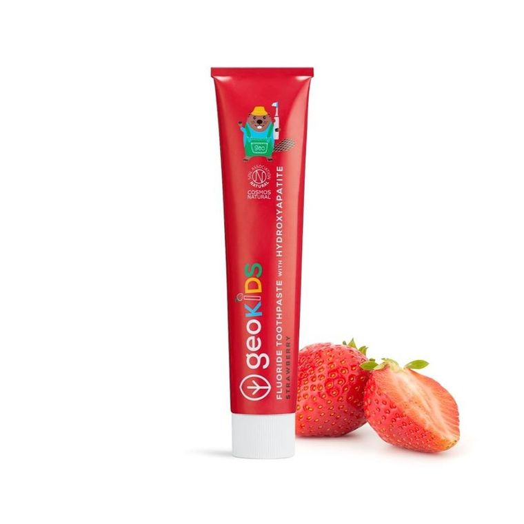 Georganics, GeoKIDS, naturalna pasta do zębów dla dzieci z hydroksyapatytem, na mocne szkliwo, strawberry, 75 ml