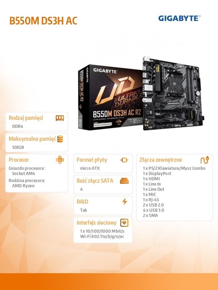 Gigabyte, płyta główna, B550M DS3H AC R2