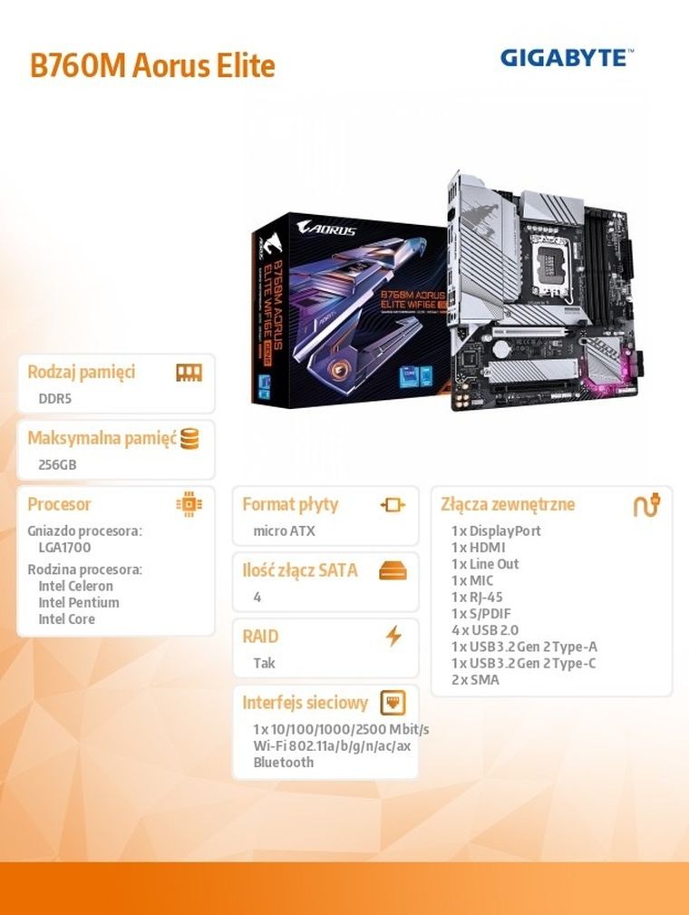Gigabyte, płyta główna, B760M AORUS ELITE WF6E GEN5