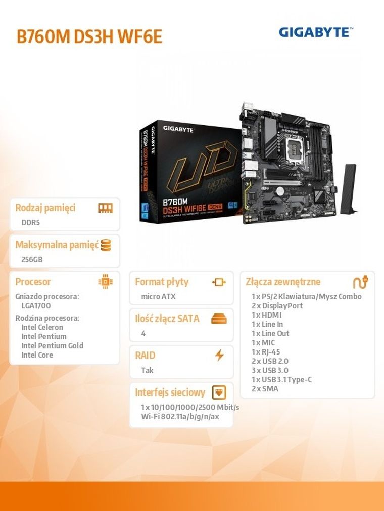 Gigabyte, płyta główna, B760M DS3H WF6E GEN5