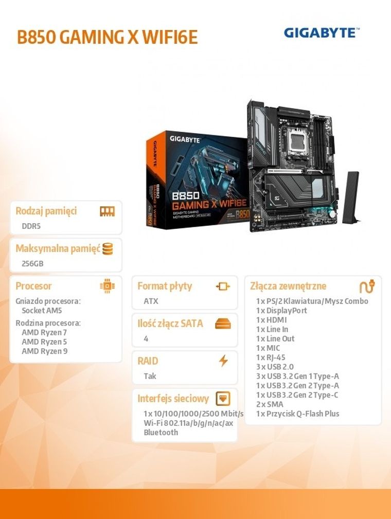Gigabyte, płyta główna, B850 GAMING X WIFI6E