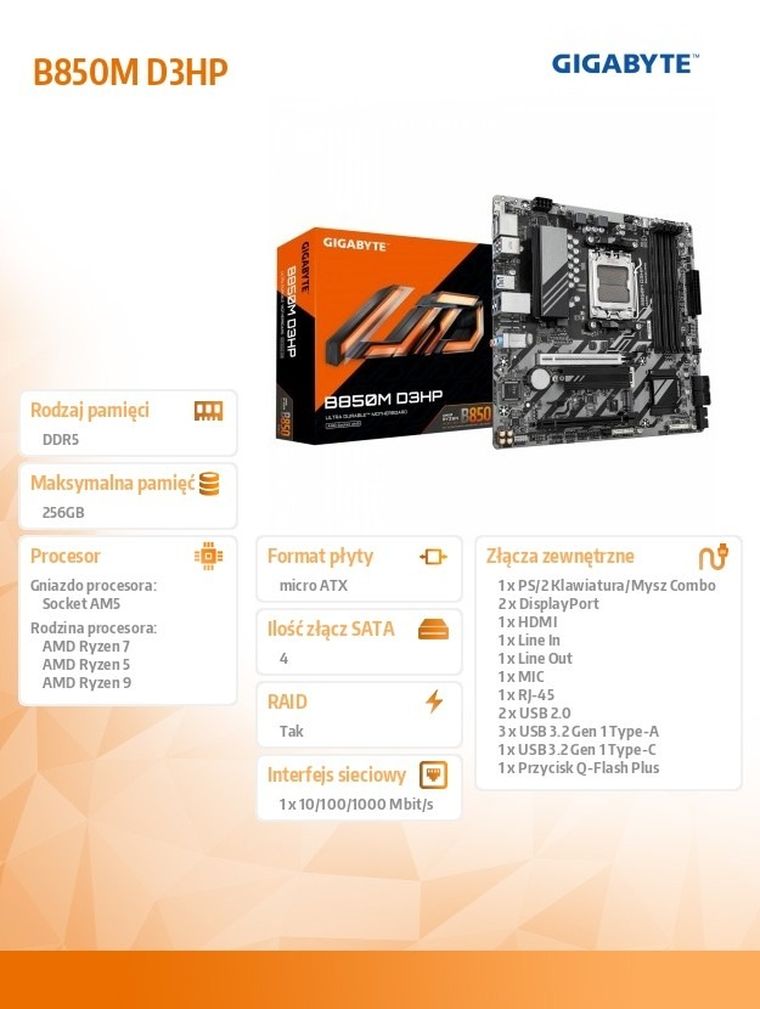 Gigabyte, płyta główna, B850M D3HP