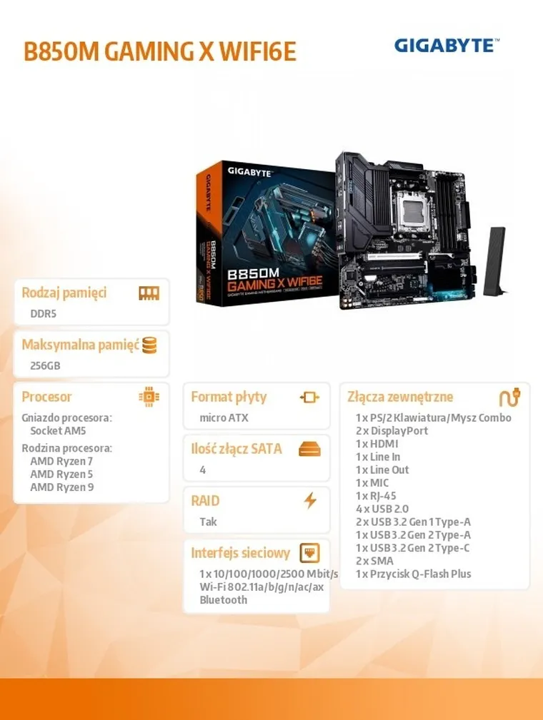 Gigabyte, płyta główna, B850M GAMING X WF6E