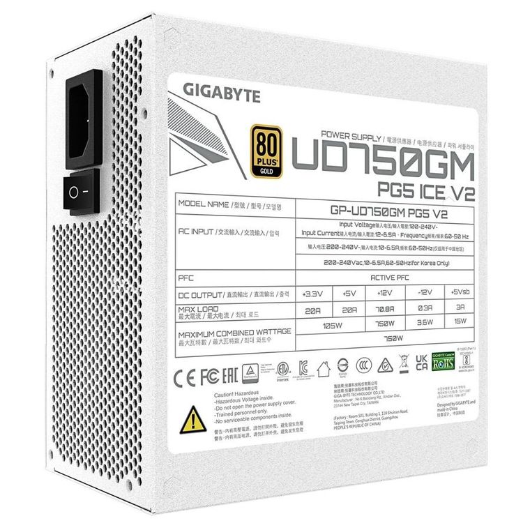 Gigabyte, zasilacz modularny, 750W, GP-UD750GM, PG5 V2 ICE 80+ Gold