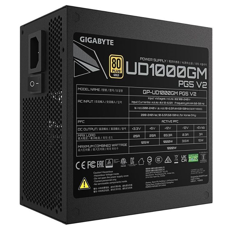 Gigabyte, zasilacz modularny, UD1000GM PG5 V2, 1000W, 8 US GOLD ATX