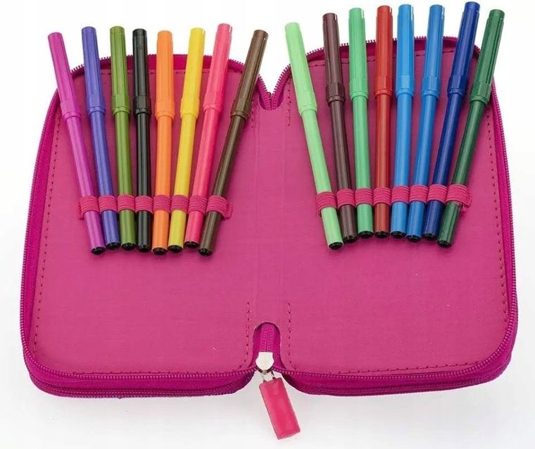 Girabrilla, piórnik rozkładany, potrójny, z wyposażeniem, cekinowy