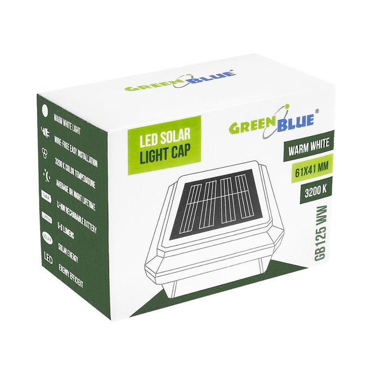 GreenBlue, lampa solarna LED na słupek, daszek kopertowy, 60-40 mm, 3200K GB125 WW