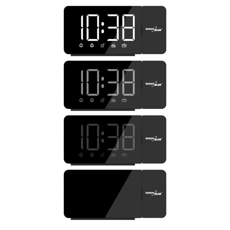 GreenBlue, radiobudzik cyfrowy LED z projektorem, USB, 5V, DC + CR2032 GB172