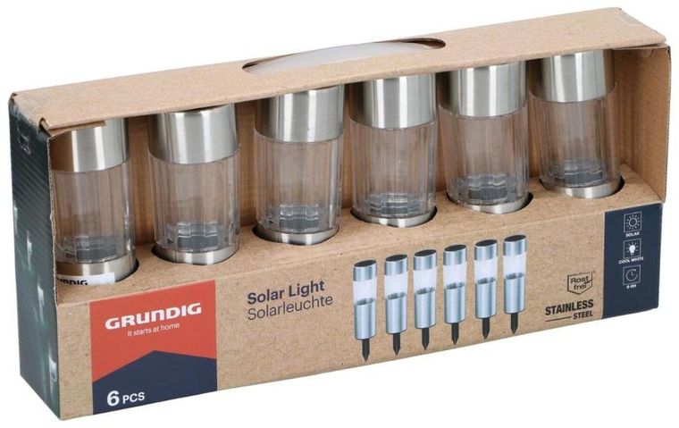 Grundig, lampa solarna, inox, 4,5-15 cm, 6 szt.