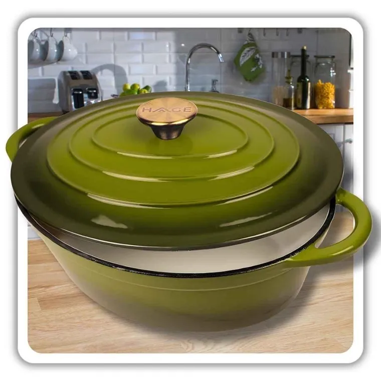 Hage, brytfanna żeliwna, emaliowana, gęsiarka, oliwkowa, 6l