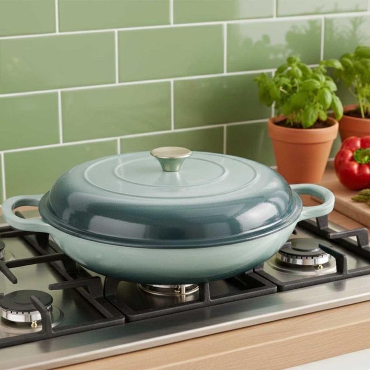 Hage, emaliowany garnek, płaski, żeliwny, sea salt, 30 cm, 3l