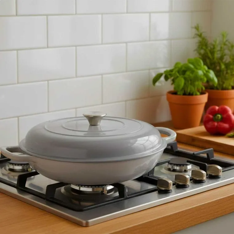 Hage, emaliowany garnek, płaski, żeliwny, szary, 30 cm, 3l