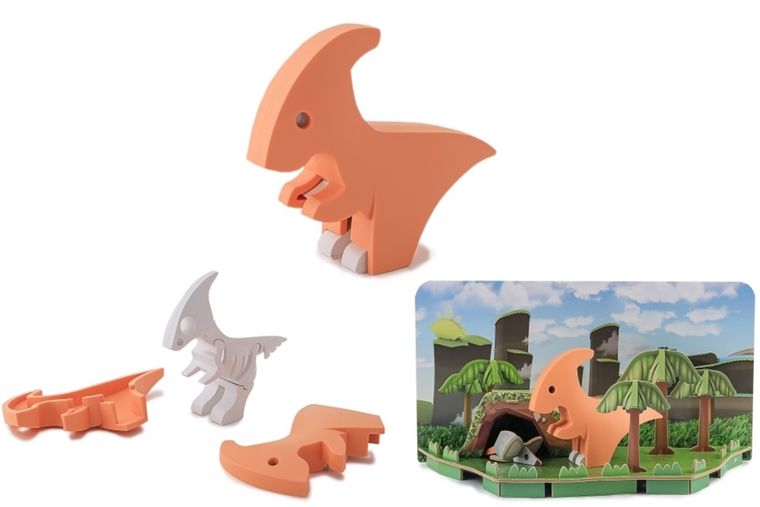 HalfToys, magnetyczna figurka do składania z makietą, Dinozaur Parazaurolof, 7 elementów