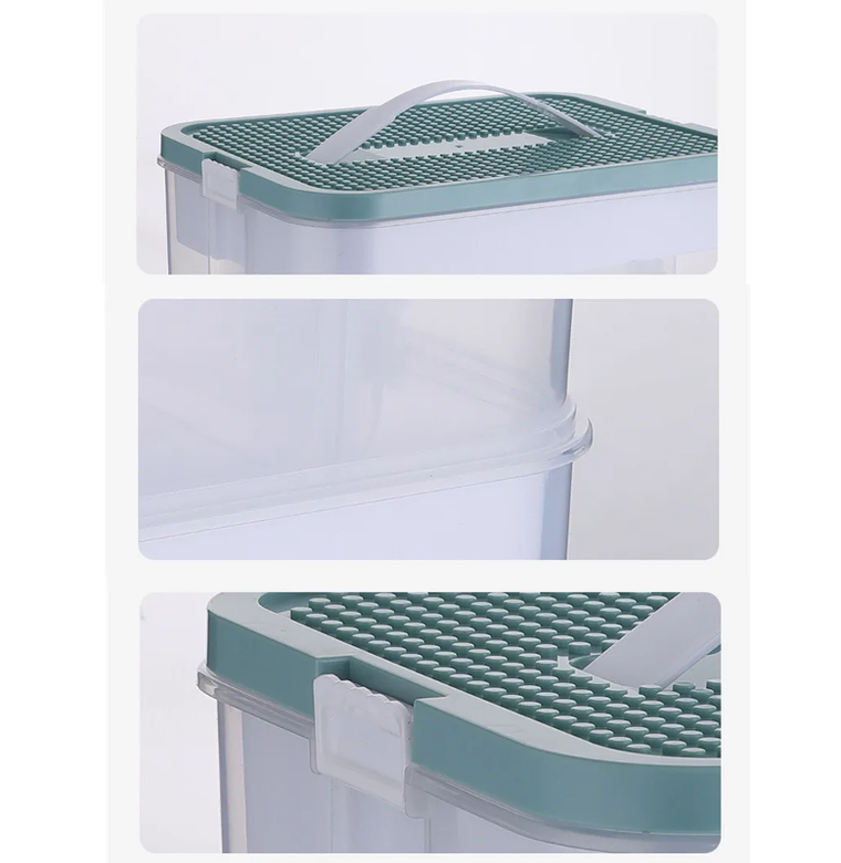 HaloFuture, dwupoziomowy pojemnik, organizer na klocki i zabawki z przegródkami, zielony