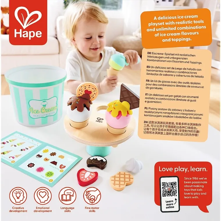 Hape, Mała Lodziarnia, drewniany zestaw kreatywny, 19 elementów