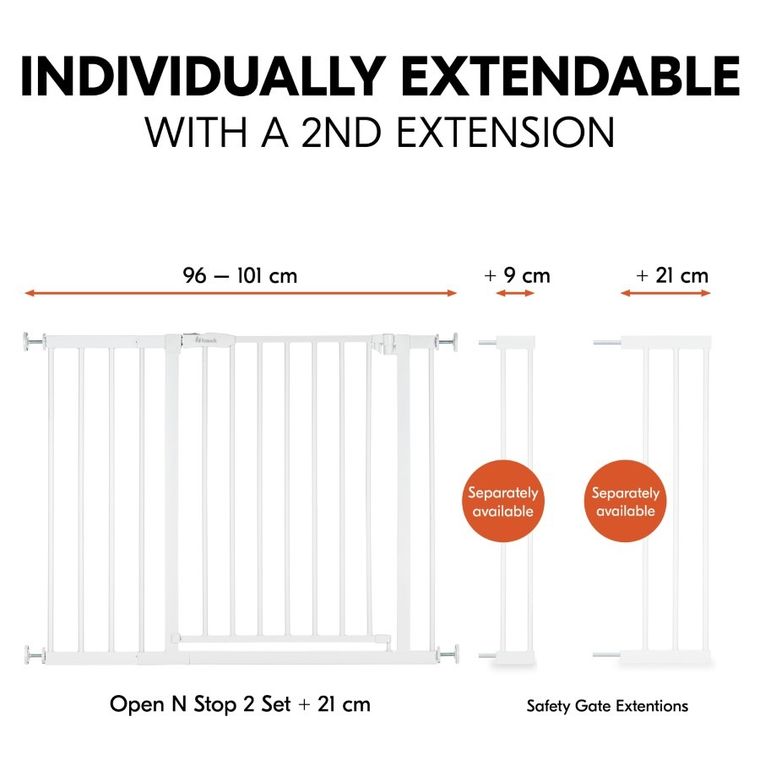 Hauck, Open N Stop 2, bramka zabezpieczająca, 21 cm rozszerzenie, white