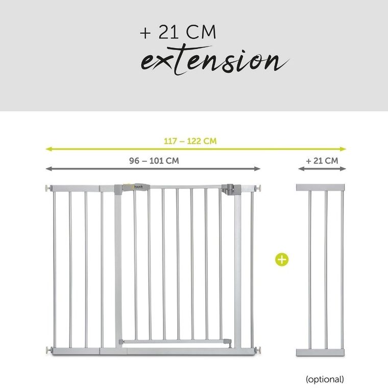 Hauck, Stop N Safe 2, bramka zabezpieczająca, 21 cm rozszerzenie, srebrna