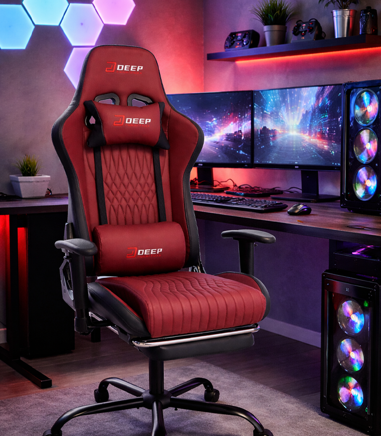 Hedo, fotel gamingowy z podnóżkiem, czerwony