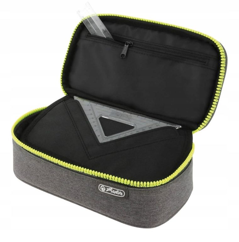 Herlitz, Beatbox, piórnik owalny, ABC, szaro-żółty