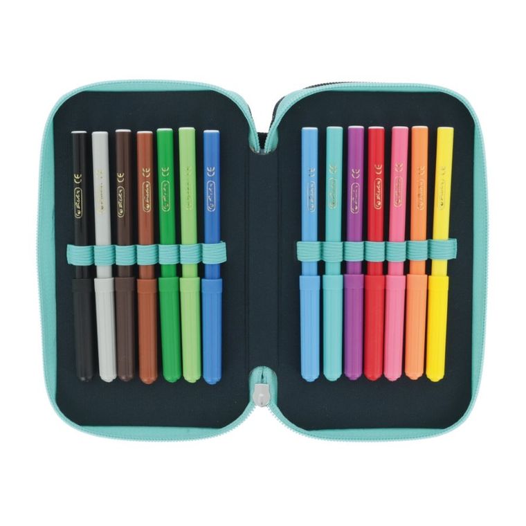 Herlitz, piórnik 3-komorowy, z wyposażeniem, Happy Lions