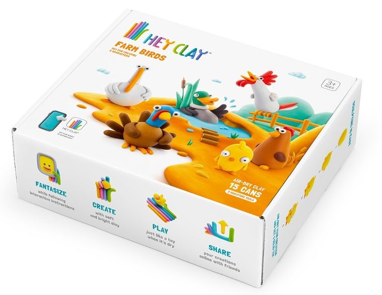 Hey Clay, Ptaki z farmy, masa plastyczna, 15 szt.