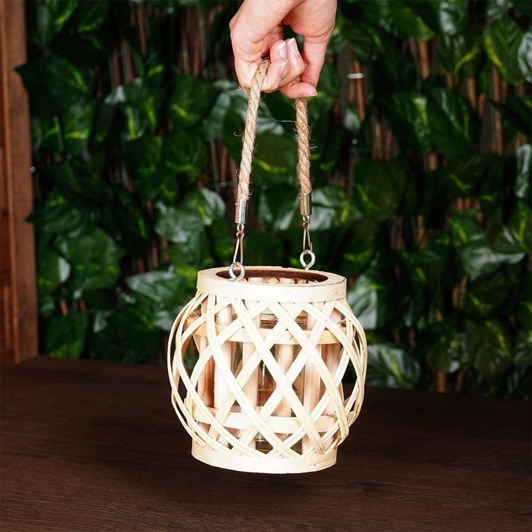 Home Styling Collection, lampion, bambusowy z jutowym uchwytem, naturalny