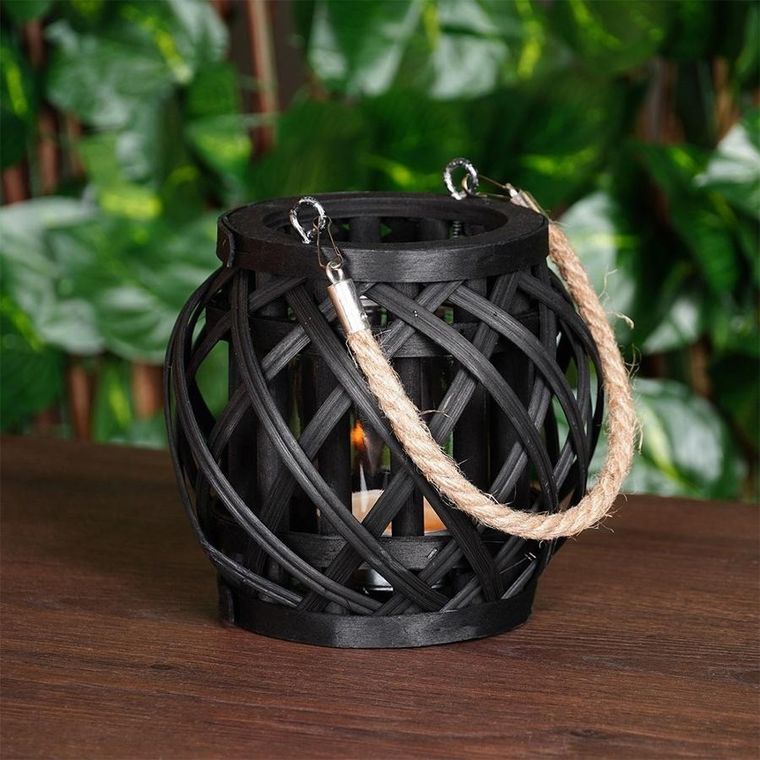 Home Styling Collection, lampion na świeczkę, bambusowy, czarny, 14,5-14 cm