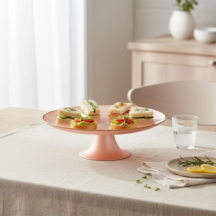 Home Styling Collection, patera na tort, na nóżce, szklana, różowa, 21 cm