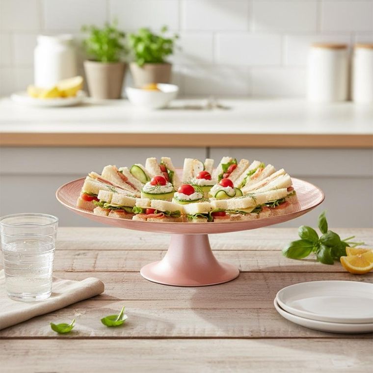 Home Styling Collection, patera na tort, na nóżce, szklana, różowa, 28 cm