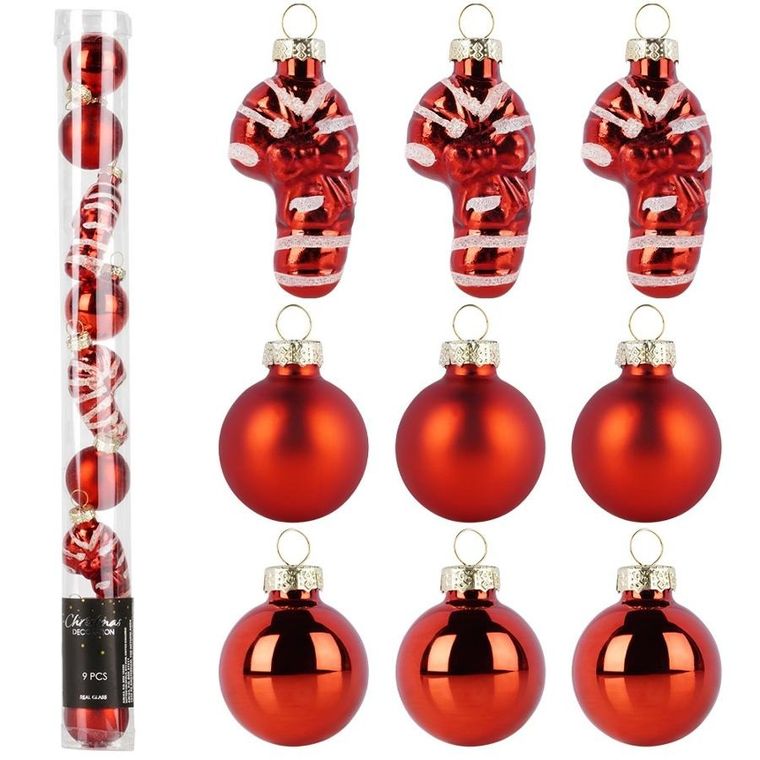 Home Styling Decoration, bombki choinkowe, szklane, czerwone, 3 cm, 9 szt.