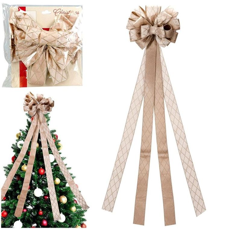 Home Styling Decoration, kokarda dekoracyjna na choinkę, beżowa, 130-33 cm