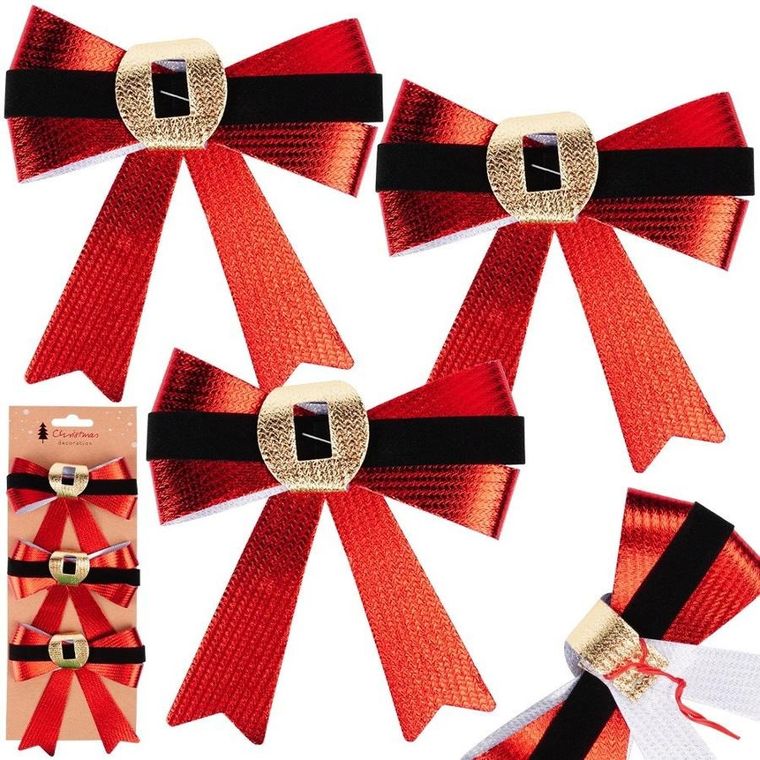 Home Styling Decoration, kokarda dekoracyjna świąteczna, 10-10 cm, 3 szt.