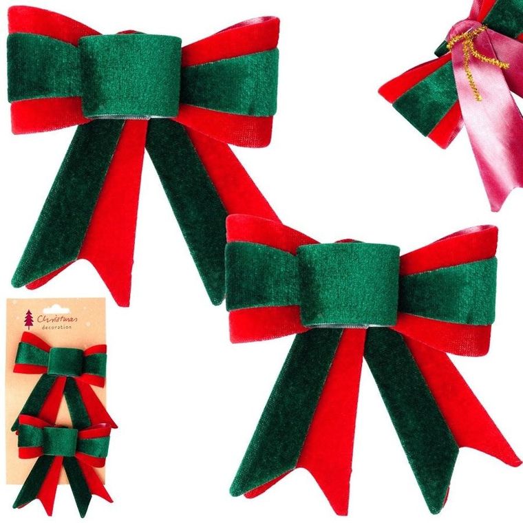Home Styling Decoration, kokarda dekoracyjna świąteczna, welurowa, 11,5-13 cm, 2 szt.