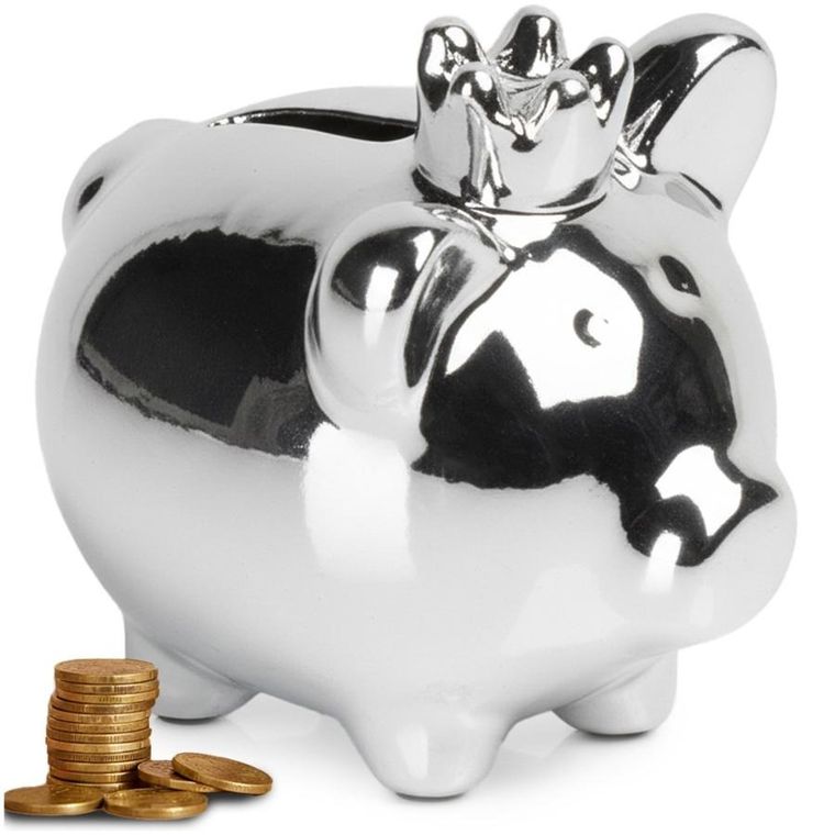 Home Styling Decoration, skarbonka, ceramiczna, srebrna, 9,5-7-8,5 cm