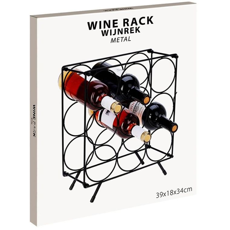 Home Styling Decoration, stojak na wino, metalowy, czarny, 9 butelek
