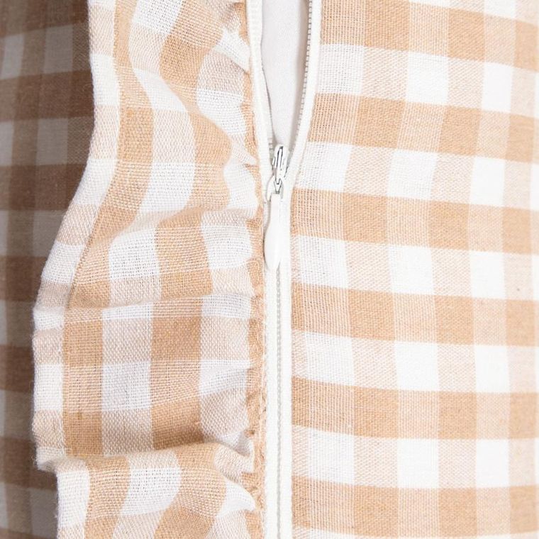 Homla, Abril, poszewka, beżowa w kratkę z ozdobnym haftem, 45-45 cm