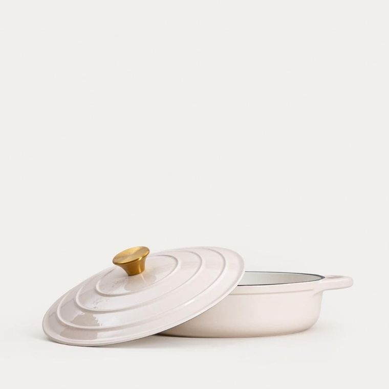 Homla, Andreas, garnek żeliwny, beżowy płaski, 28 cm, 2,5l