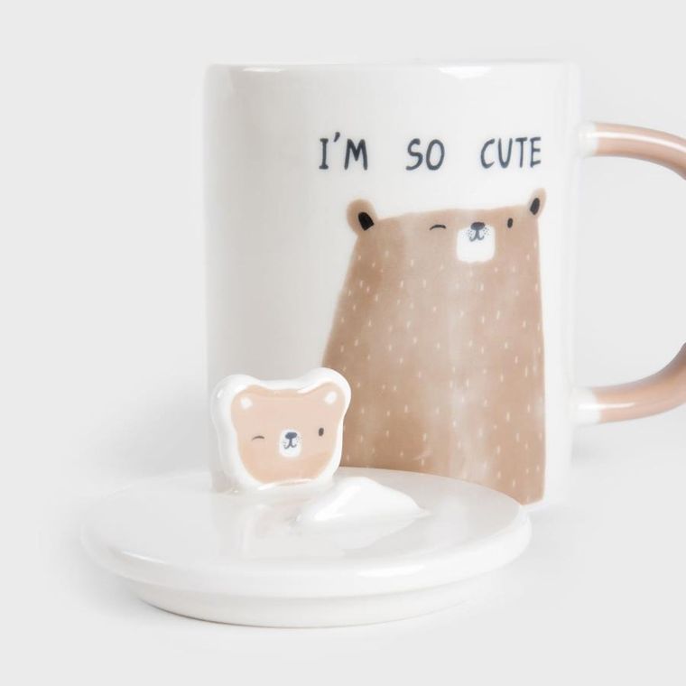 Homla, Batis, kubek, z brązowym misiem i porcelanową przykrywką, 0,35l