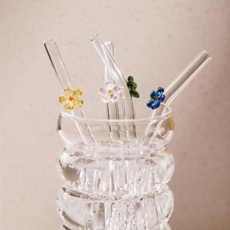 Homla, Blanca, zestaw słomek, z kolorowymi kwiatkami, 4 szt.