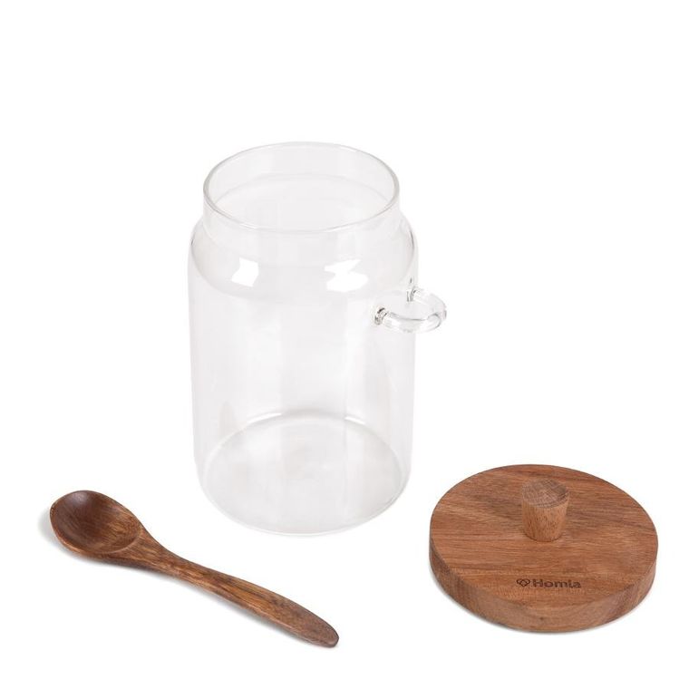 Homla, Carlos, pojemnik, szklany z akacjową łyżeczką, 0,9l