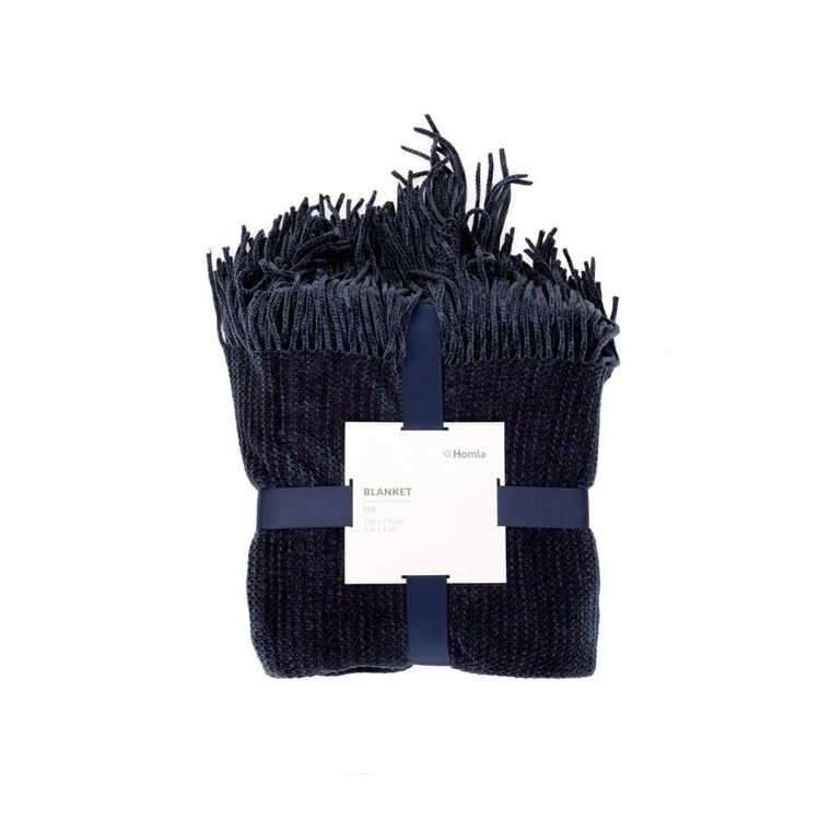 Homla, Chenille, koc, szenilowy granatowy, 130-170 cm