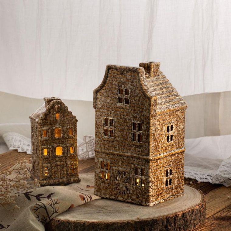 Homla, Crispo, domek z ledem, ceramiczny, brązowy, 11-10-21 cm