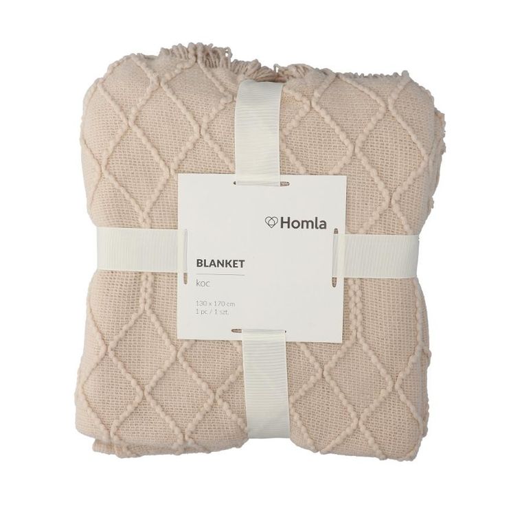 Homla, Loop, Koc beżowy w splot kulkowy, 130-170 cm, 812878