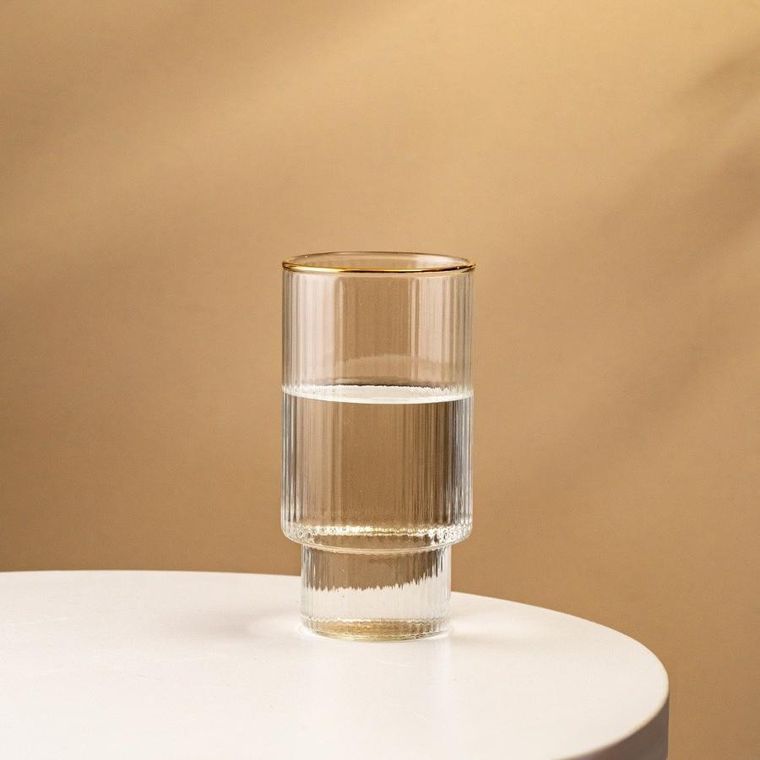 Homla, Lynn, szklanka, piętrowana ryflowana duża ze złotym rantem, 0,4 l