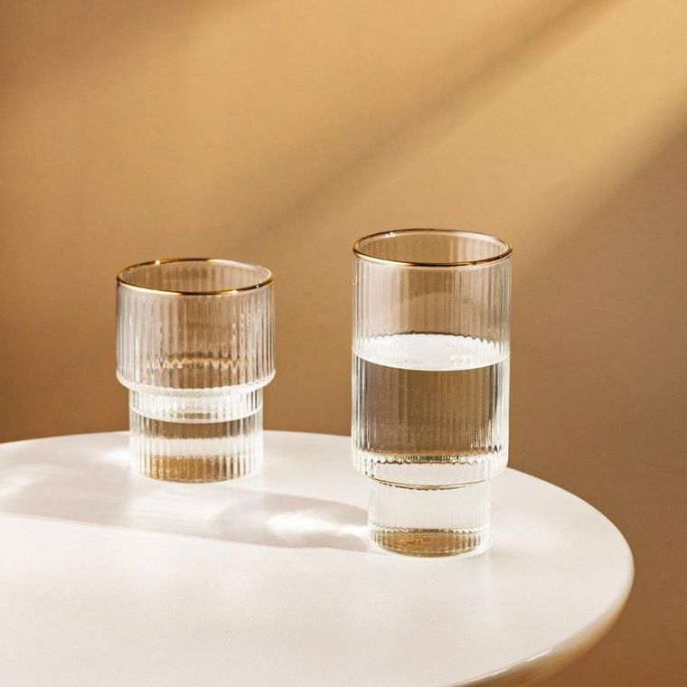 Homla, Lynn, szklanka, piętrowana ryflowana mała ze złotym rantem, 0,32l