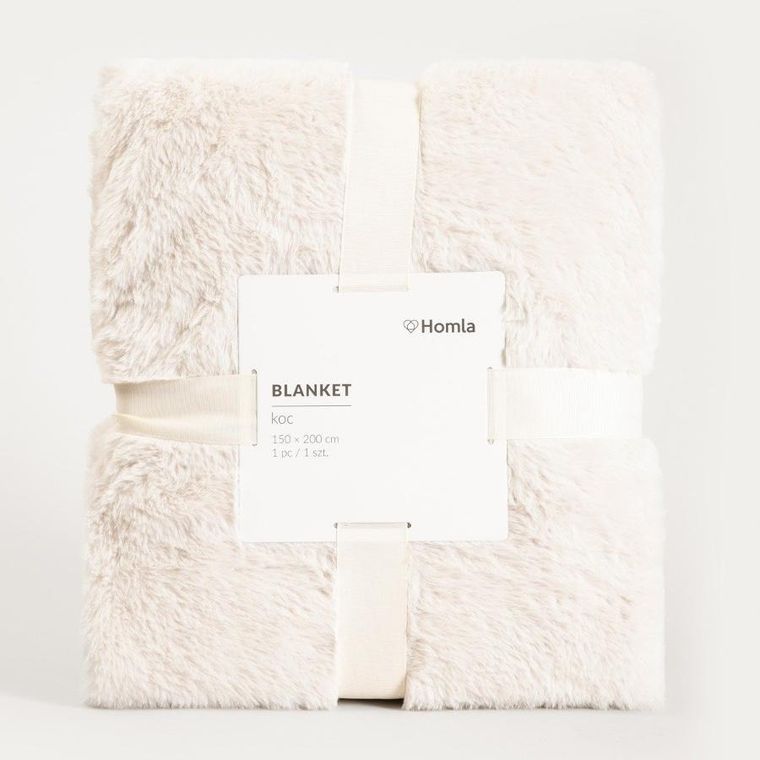 Homla, New Clumsy, koc z imitacji króliczego futra, beżowy, 150-200 cm