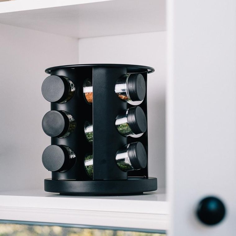 Homla, Otto, Stojak z przyprawnikami obrotowy czarny - 12 słoiczków 19-21 cm