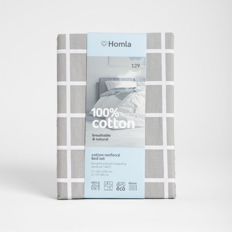 Homla, Reyes, pościel, bawełniana dwustonna szaro-biała, 140-200 cm
